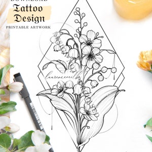 Printable tattoo design | May Birth Flowers | Digital tattoo design | tattoo design for women