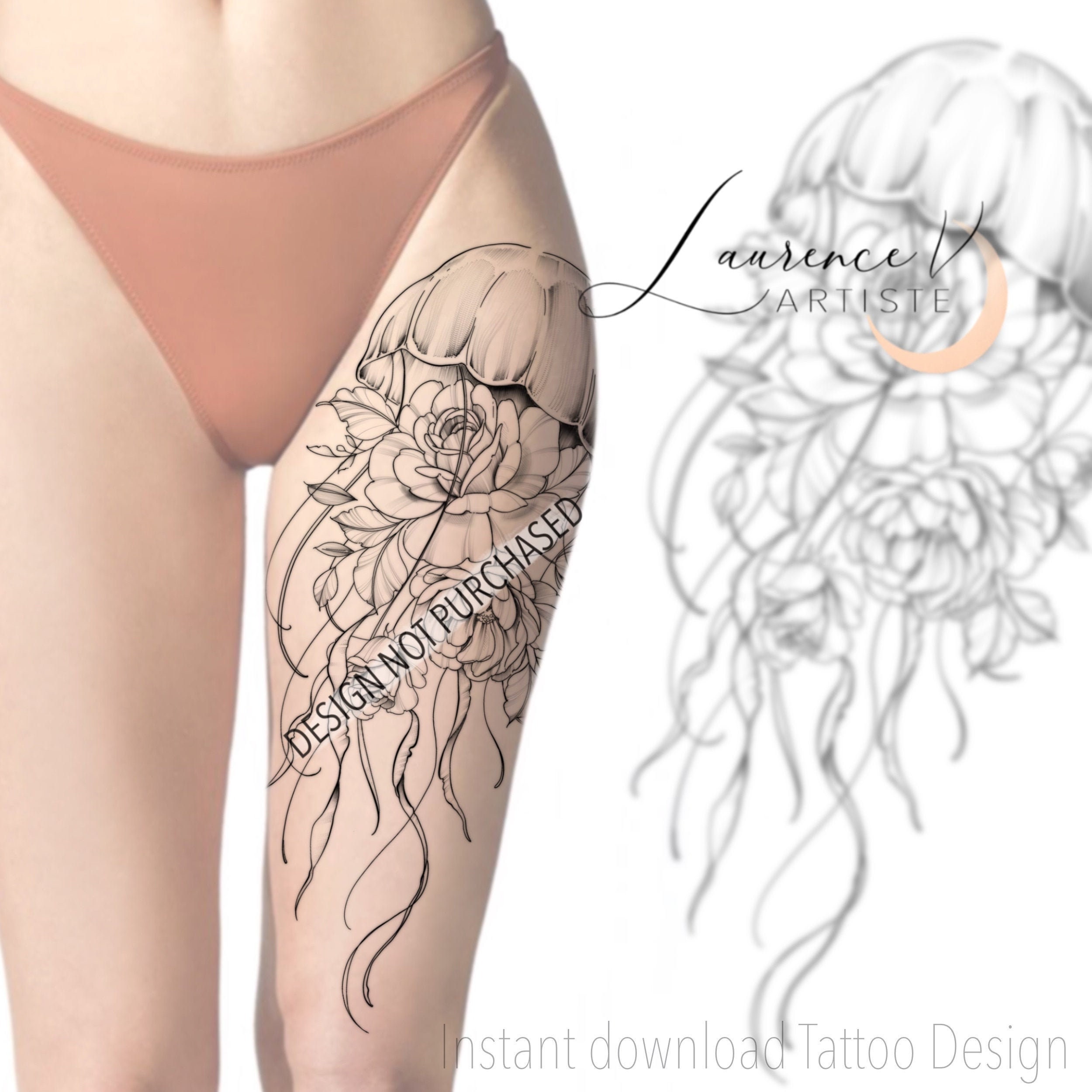 Tattoo-Design Sofortiger Download Quallen, Rosen und Pfingstrosen Tattoo  Schablone - Etsy Schweiz