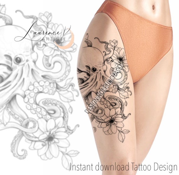 Instant Download Tattoo Design Octopus Flowers and Leaves - Etsy Hong Kong Instant Download Tattoo Design Octopus Flowers and Leaves - Etsy Hong Kong