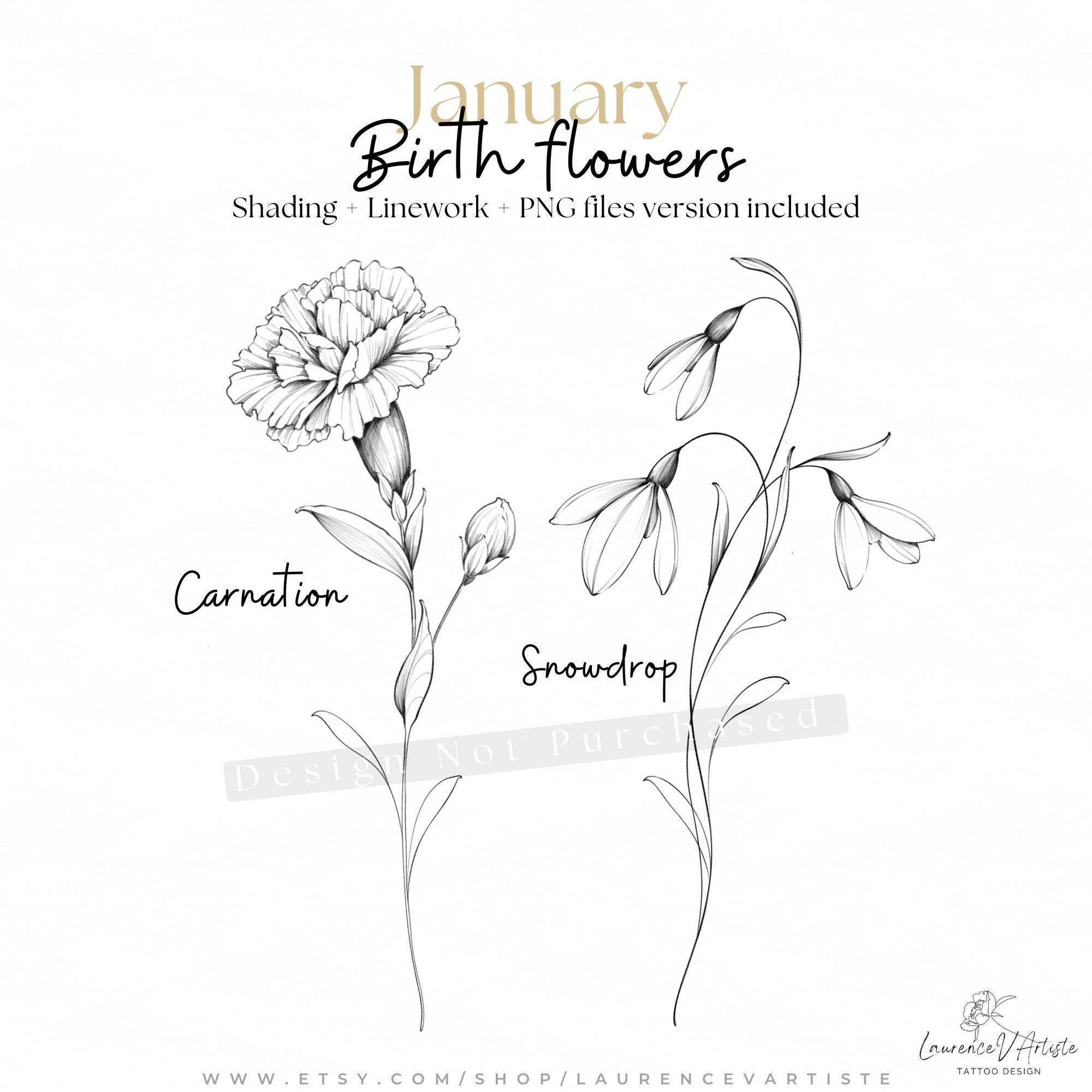 January Birth Flower Tattoo with Name