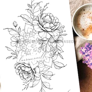 Tattoo Design | Instant Download | Flowers and Mandala | Tattoo Stencil