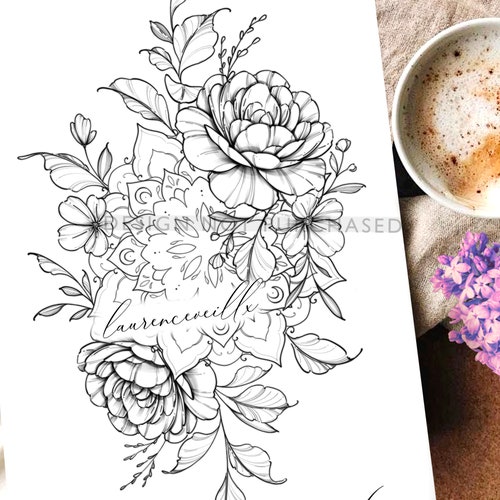instant download tattoo design flowers and mandala tattoo etsy