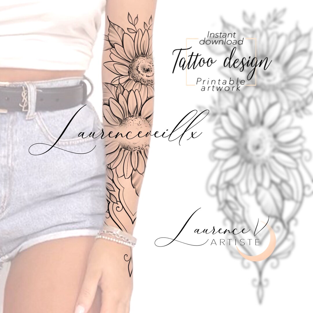 Printable tattoo design | sunflower flowers | digital tattoo design,  feminine floral pattern, unique tattoo design for women - etsy