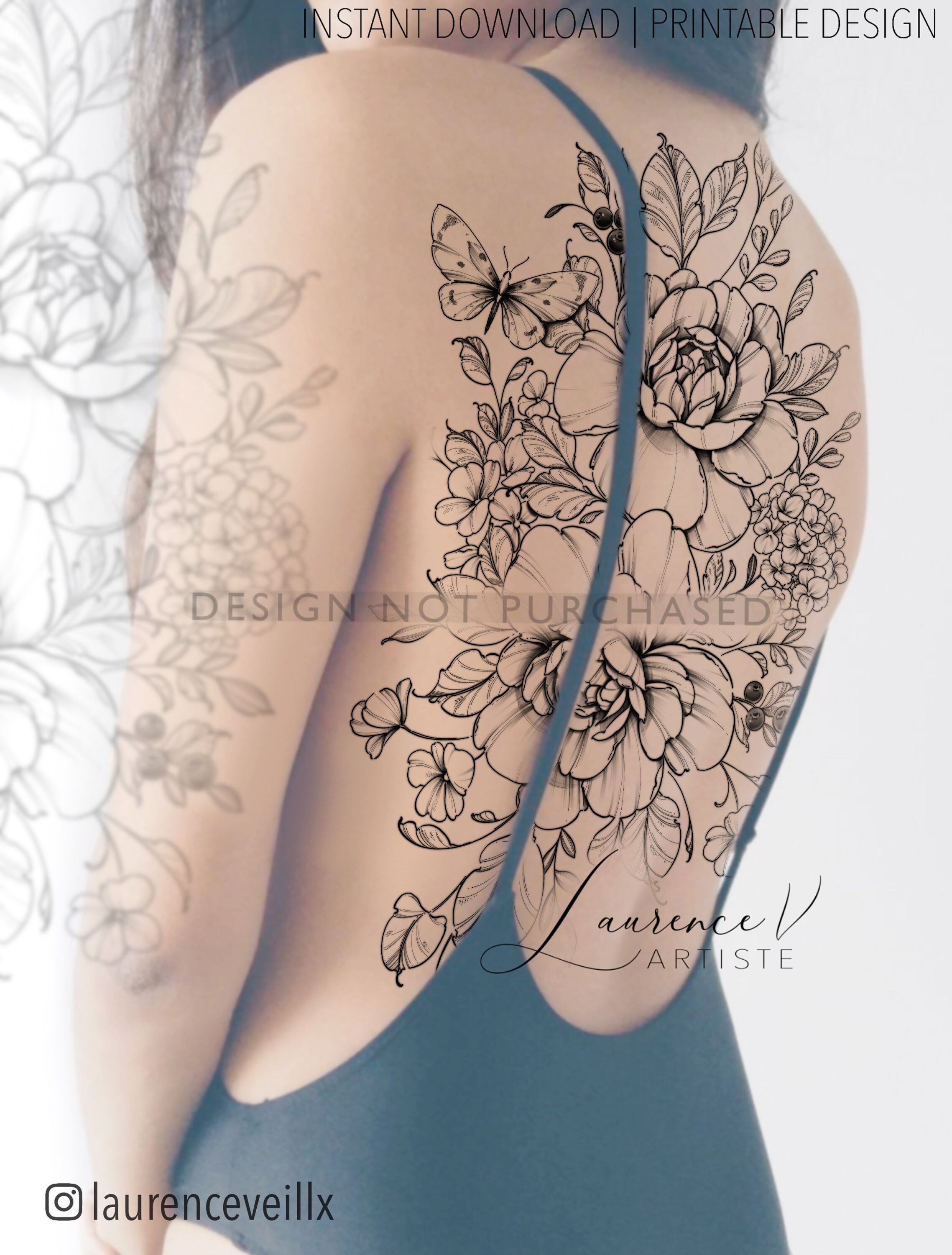 Instant Download Tattoo Design Peonies Hydrangeas and - Etsy Denmark