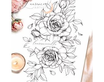 Instant Download Tattoo Design Roses and Leaves Tattoo - Etsy