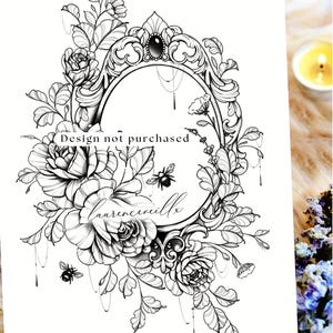 Mirror Bee Rose Flower Bouquet Tattoo Design | Botanical Fine Line Female Tattoo Art Drawing Ideas | Birth Flower | Digital Download