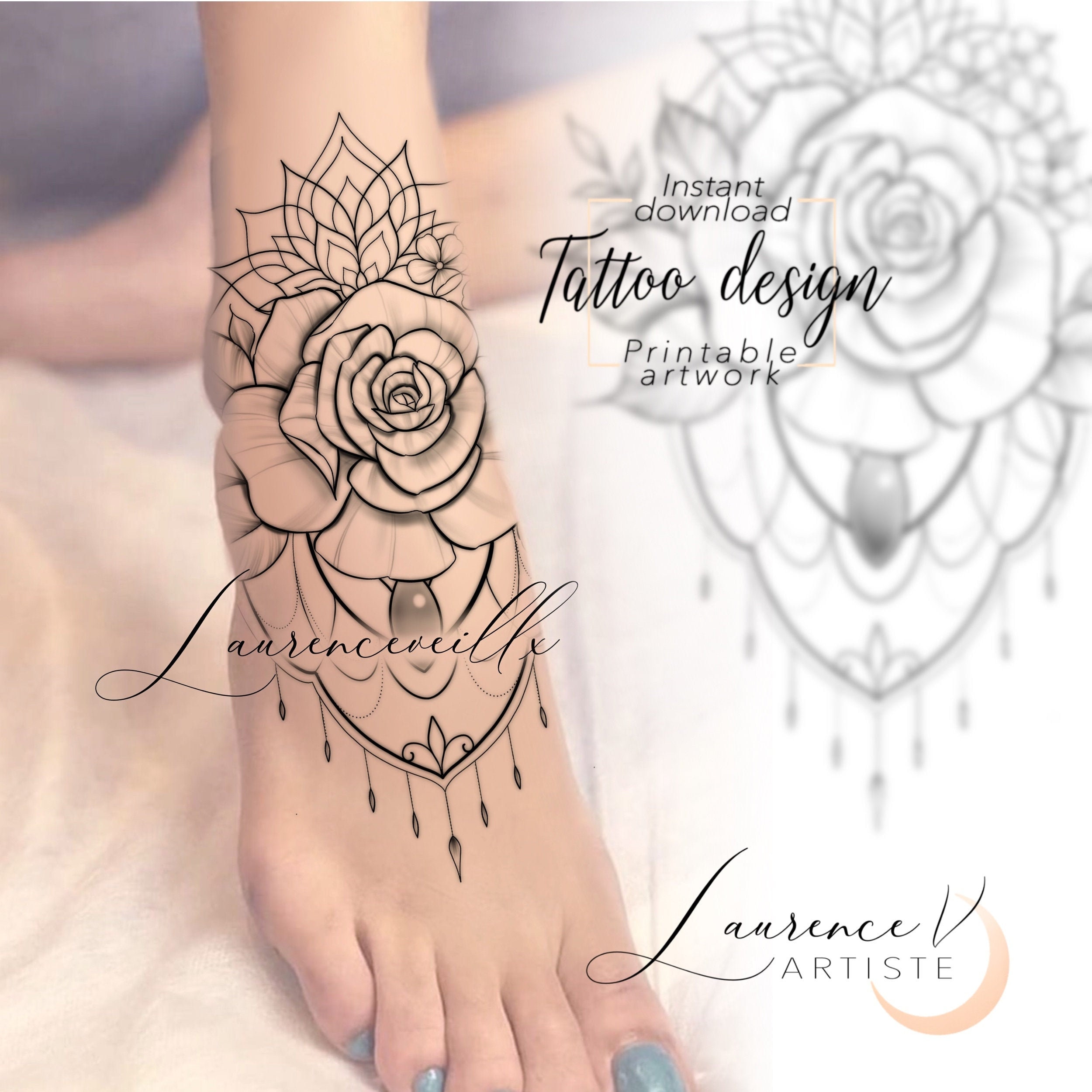 Waterproof Temporary Tattoo Sticker Rose Mandala Flower Element Fake Tatto  Flash Tatoo Hand Size Art Tattoos For Women Men - Temporary Tattoos -  AliExpress