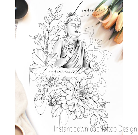 Instant Download Tattoo Design Buddha and Flowers Tattoo - Etsy