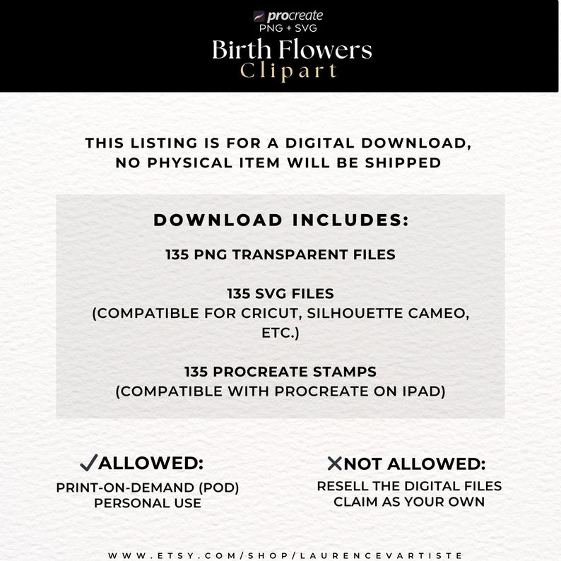 Birth Flowers PNG SVG | Procreate Tattoo Brushes Stamps | Birth Month ...