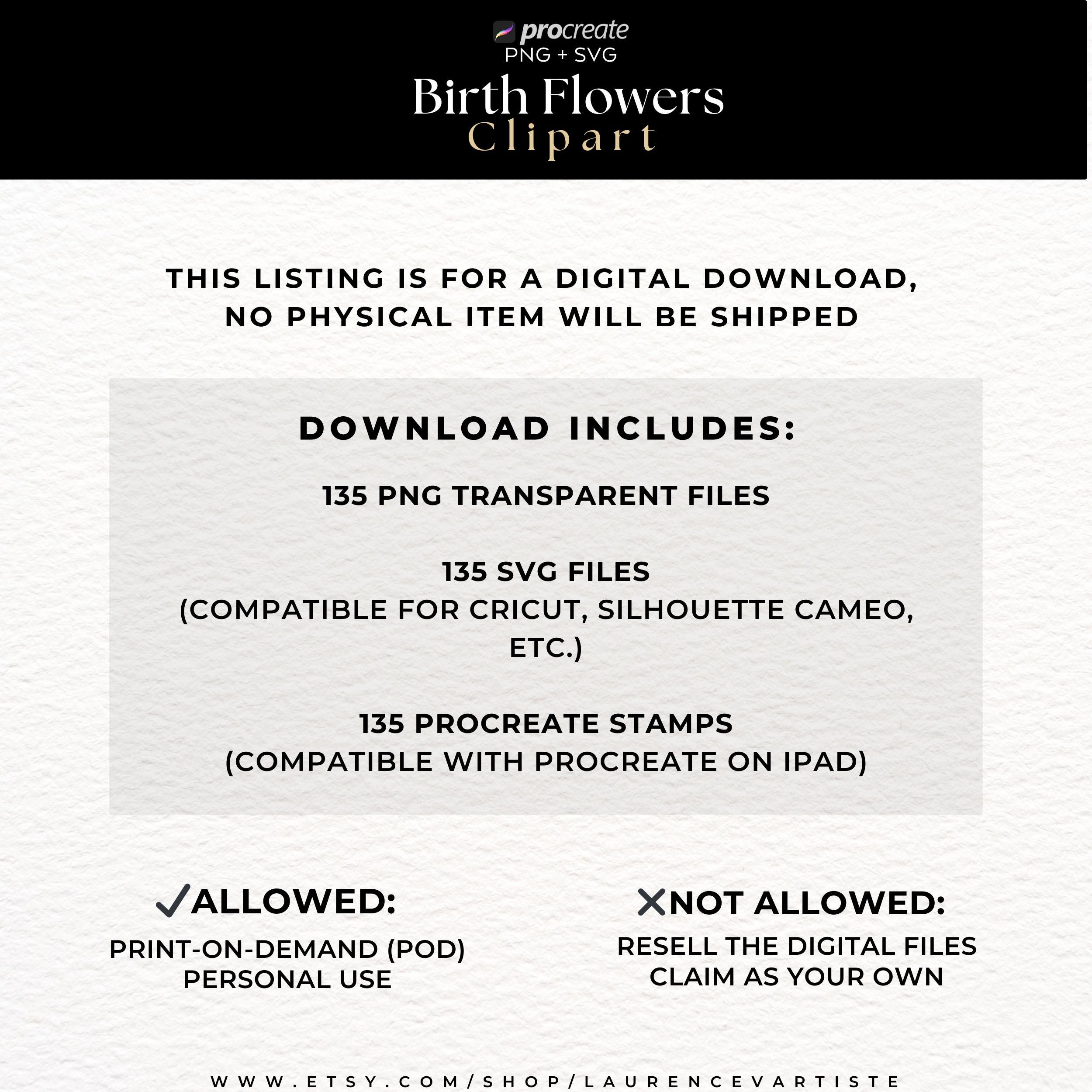 Birth Flowers PNG SVG | Procreate Tattoo Brushes Stamps | Birth Month ...