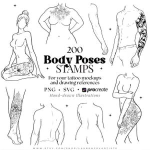 200 Body Poses Parts Procreate Brushes Stamps PNG SVG | Female Male Realistic Anatomy Silhouette Figure | Tattoo Artist Drawing Reference