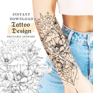 Printable Tattoo Design Instant Download Tattoo Design Peonies Poppies ...