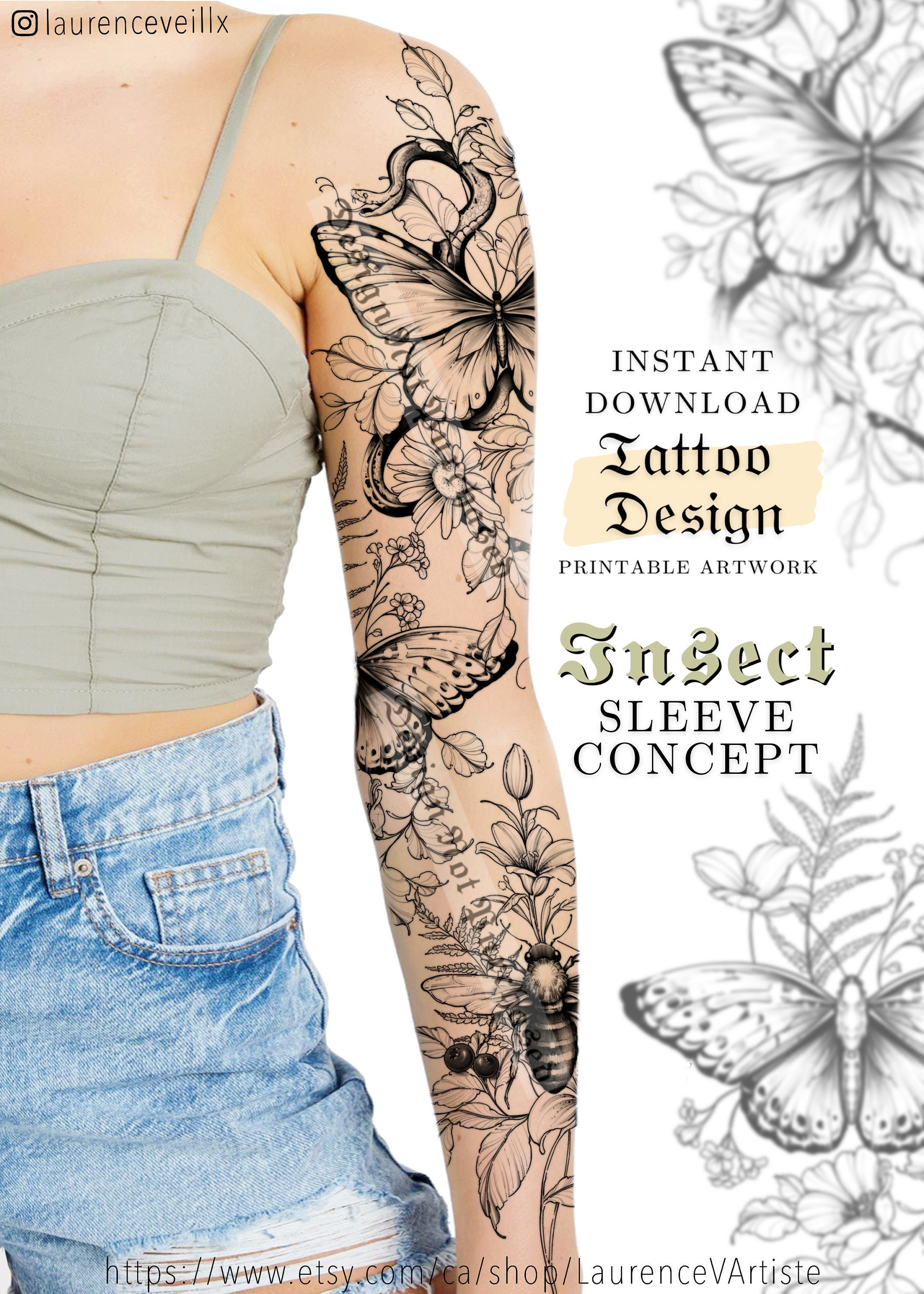 groef sarcoom Struikelen Sleeve Tattoo Ontwerp voor Vrouwen Tattoo Tekening Stencil - Etsy België