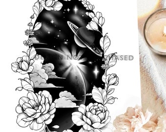 Diseño de tatuajes| Descarga instantánea| Paisaje de la galaxia de | Plantilla de tatuajes