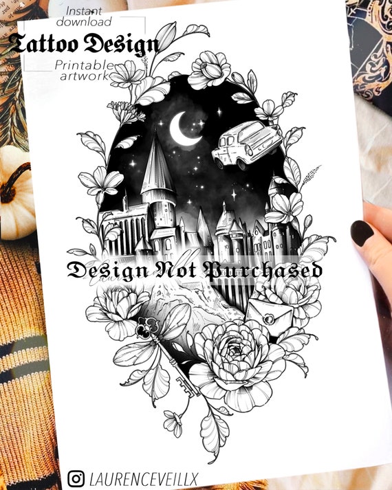 instant download tattoo design wizard school flying key and etsy australia