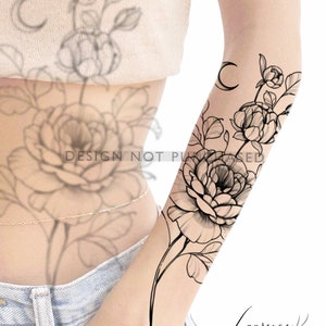 Tattoo Design | Instant Download | Peony Bouquet | Tattoo Stencil