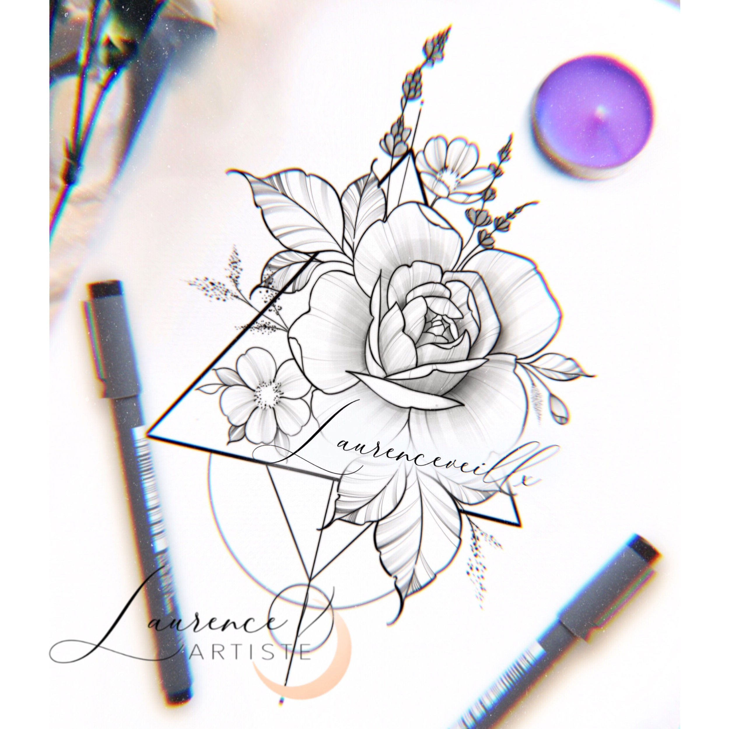 Instant Download Tattoo Design Triangle Rose and Wildflowers - Etsy New Zealand