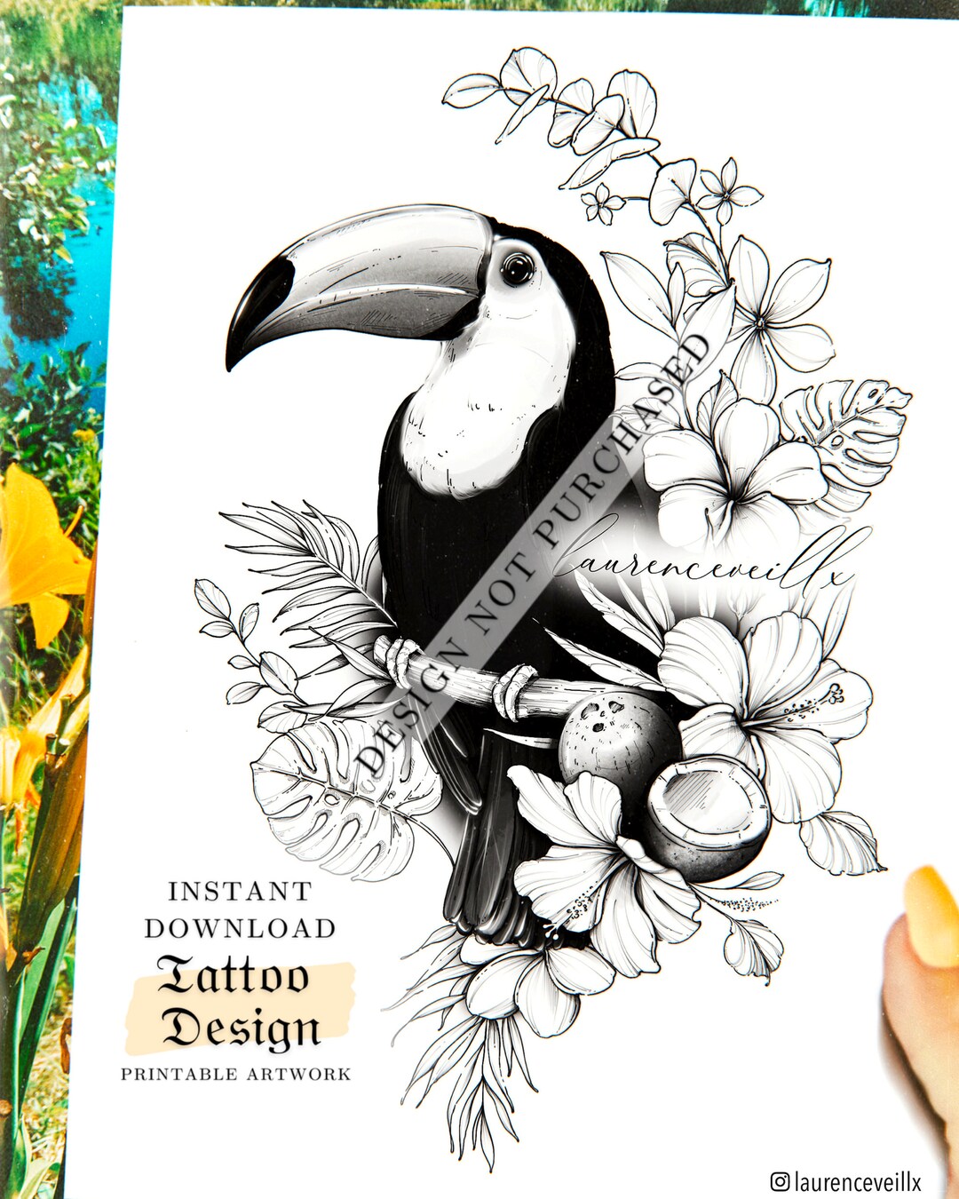 Printable Tattoo Design Instant Download Tattoo Design Toucan Hibiscus ...