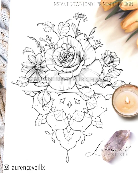 instant download tattoo design rose and mandala tattoo etsy india