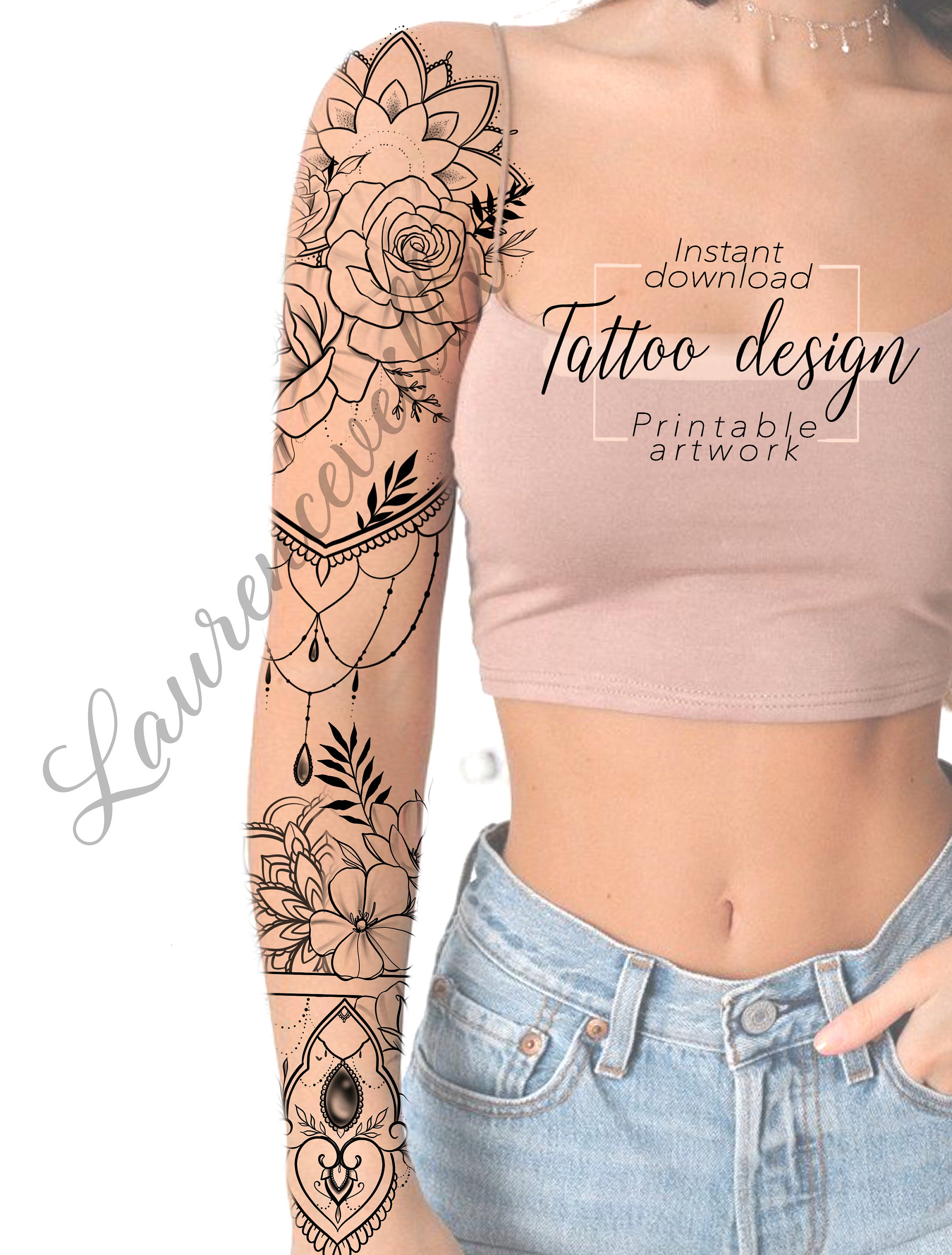Tattoo Design Floral Mandala Sleeve Design Digital Female Etsy