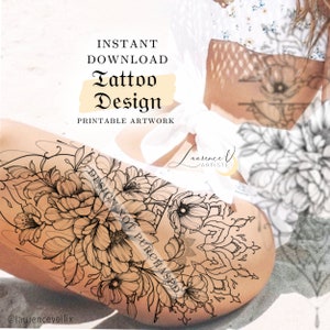 Printable Tattoo Design Instant Download Tattoo Design Peonies Poppies ...