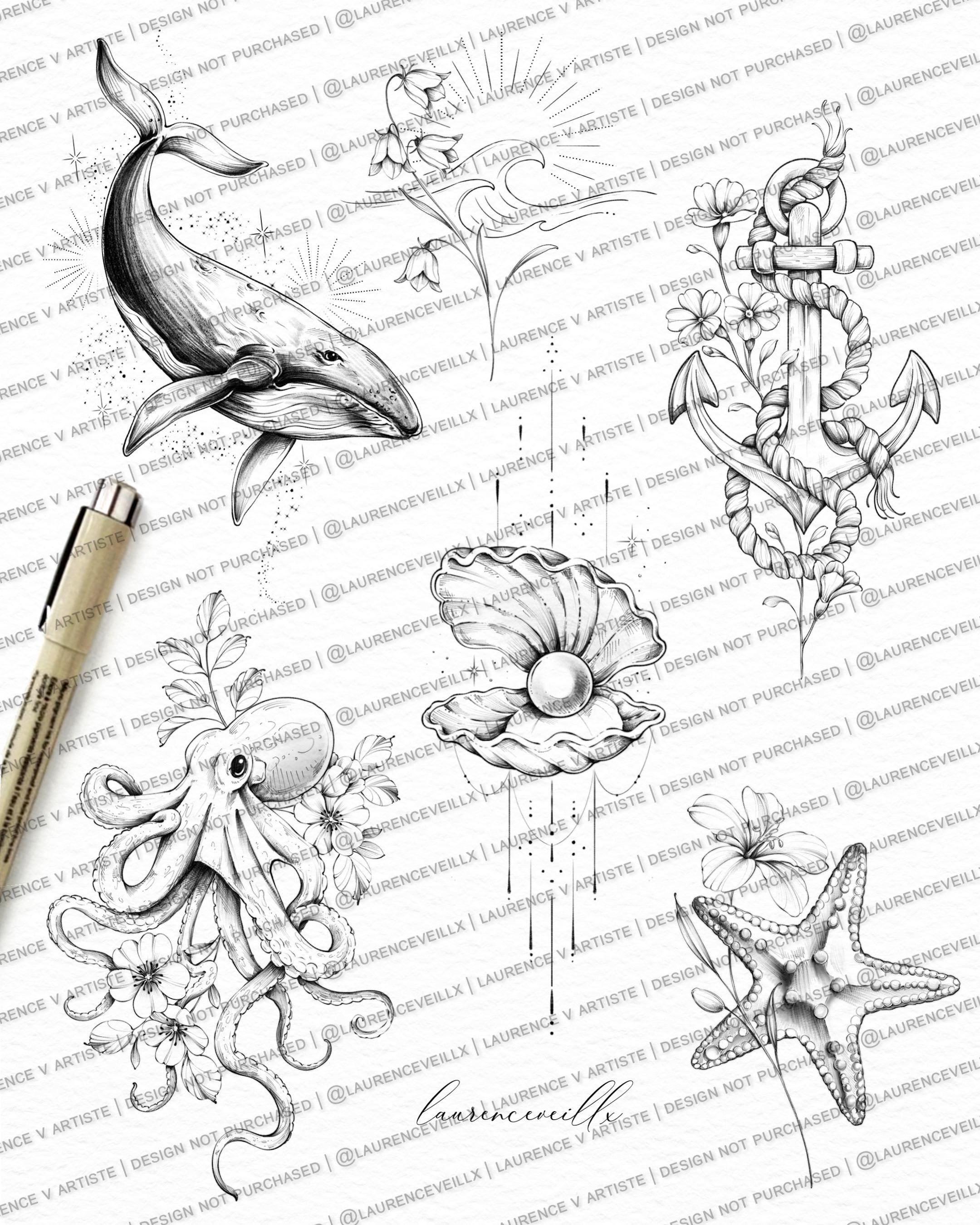 Tattoo-Vorlage für Frauen | Ozean, Muschel, Wal, Oktopus, Anker, Seestern,  Strand-Tattoo-Motiv | Druckbare Schablone | Sofort-Download - Etsy Schweiz, image size:2160x2700