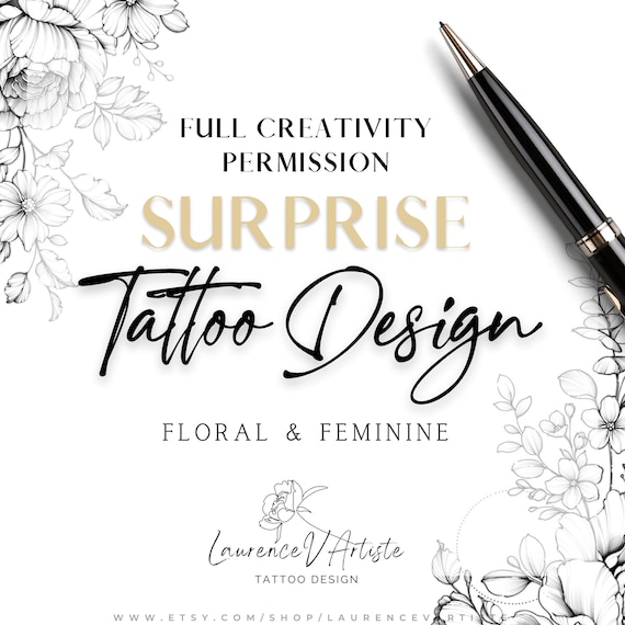 SURPRISE | CUSTOM Design de tatouage | Conception dessin de tatouage personnalisé | Design numérique | Tatouage floral féminin délicat