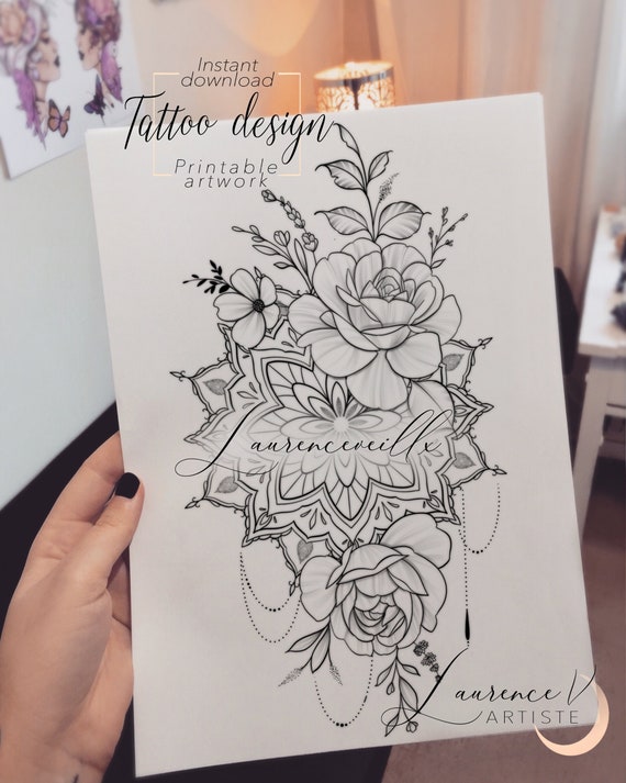 Diseño de tatuaje imprimible de flores ornamentales de - Etsy España Diseño de tatuaje imprimible de flores ornamentales de - Etsy España