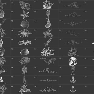 100 Procreate Stamps Tattoo Brushes Sea Ocean Animal Shell Fish Wave ...