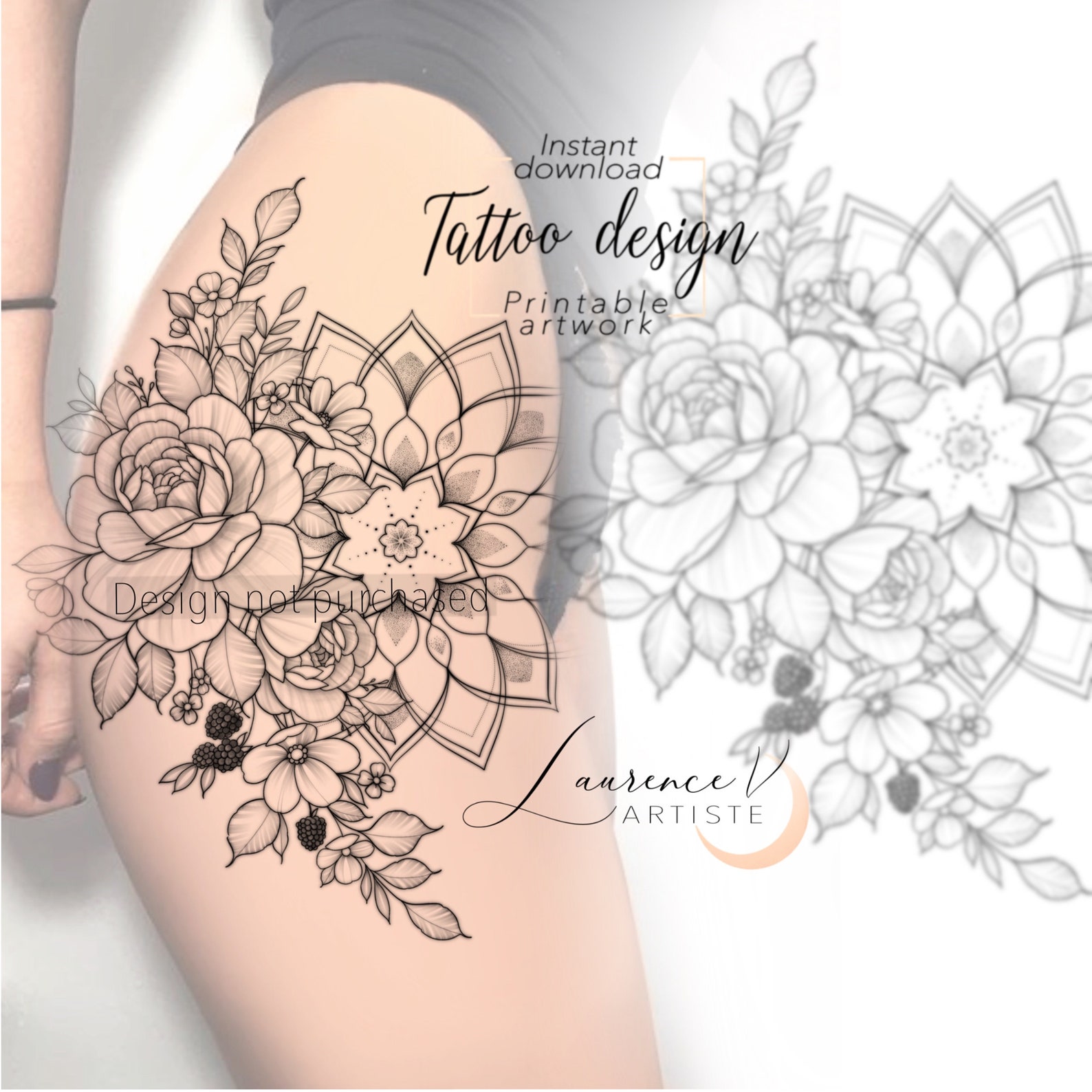 Tattoo Design | Instant Download | Flowers Berries and Mandala Tattoo ...