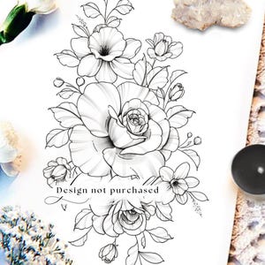 Rose Daffodil Flower Bouquet Tattoo Design | Botanical Fine Line Female Tattoo Art Drawing Ideas | June Birth Flower | Digital Download