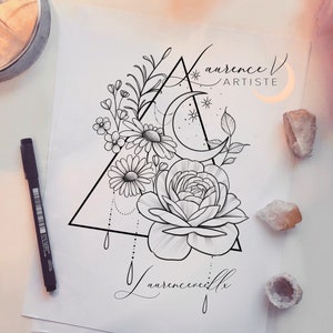 Instant Download Tattoo Design Triangle Moon Flower Floral Tattoo ...