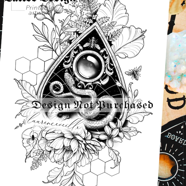 Design de tatouage | Téléchargement instantané | Planche Ouija Abeille et Plantes | Tattoo Stencil