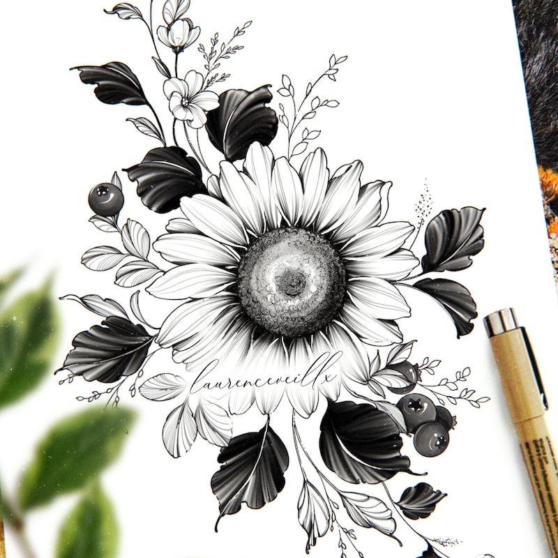 Sunflower Tattoo Design - Etsy