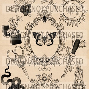 FLASH Design de tatouage Tattoo flash sheet Dessin pour tatouage à imprimer Design numérique Tatouage floral féminin délicat image 3