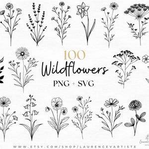 100 Wildflower Svg Bundle | Flower Floral svg Bundle | Birth Flower Bouquet svg | Botanical svg | Wedding Flower clipart | Cut files cricut