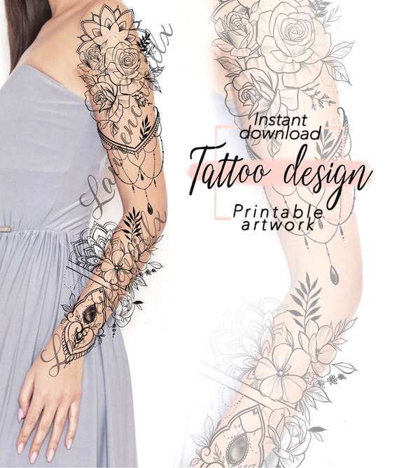 Tattoo Design for Women Floral Mandala and Peony Flower - Etsy Tattoo Design for Women Floral Mandala and Peony Flower - Etsy