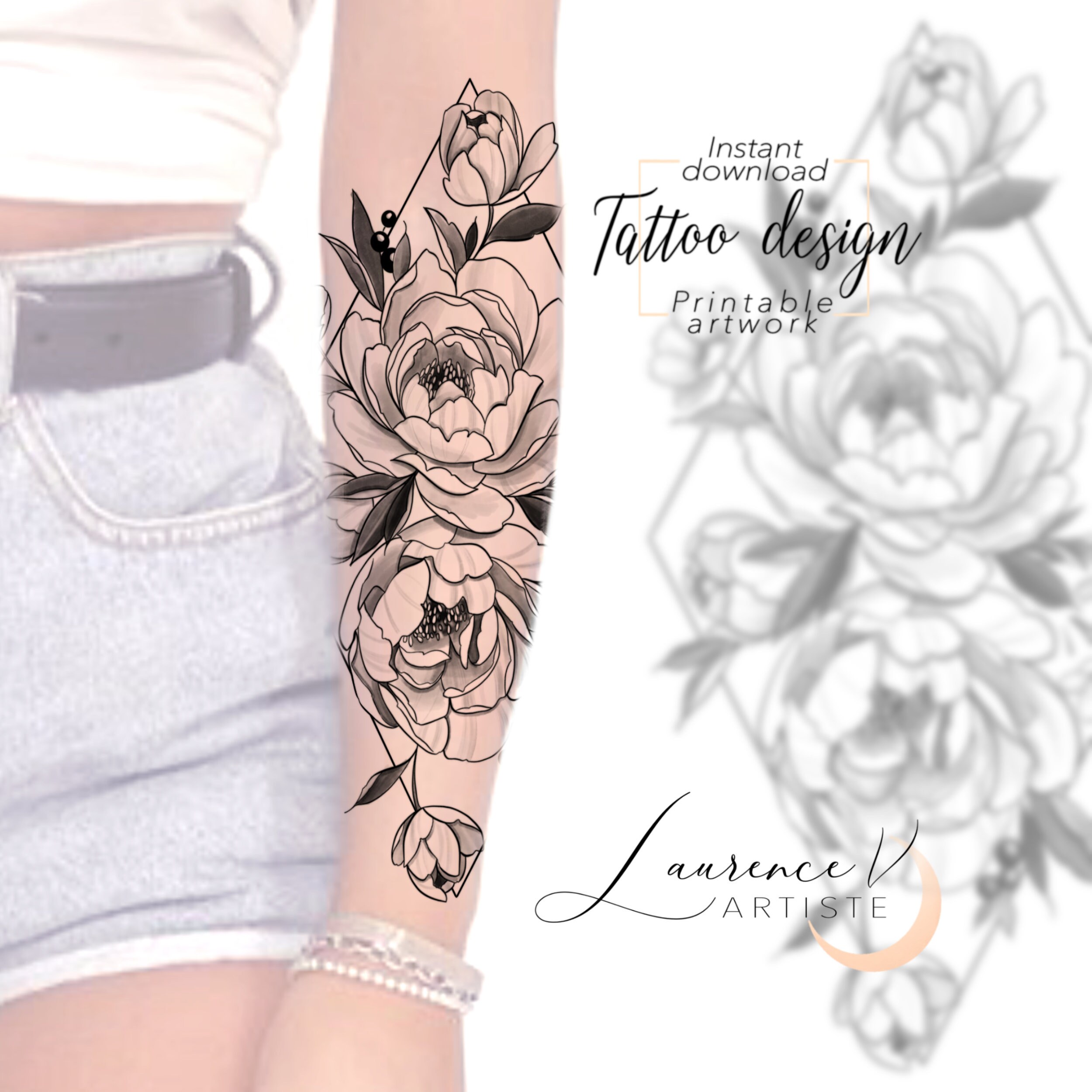 instant download tattoo design peony flower floral tattoo etsy israel