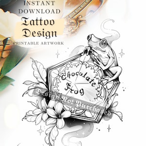 Tattoo Design | Instant Download | Chocolate Frog | Wizard School | Tattoo Stencil