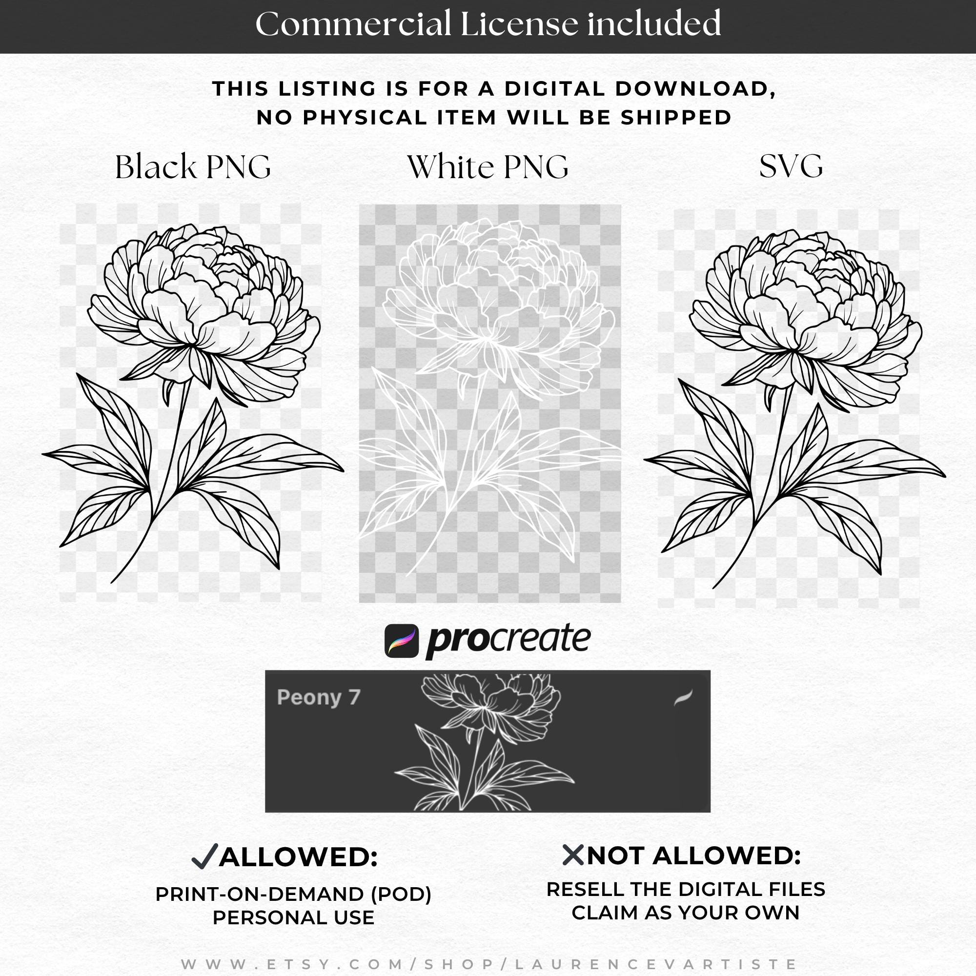 100 Peony Png Svg Procreate Brushes Bundle | Procreate Stamps | Wedding ...