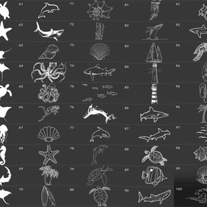 100 Procreate Stamps Tattoo Brushes Sea Ocean Animal Shell Fish Wave ...