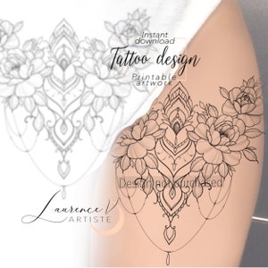 Tattoo Design | Instant Download | Flowers and Chains | Printable Tattoo Stencil