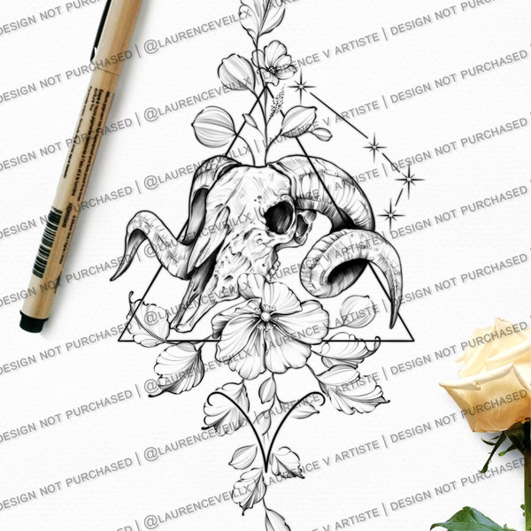 Aries Tattoo Design Ideas for Women | Zodiac Sign Astro Flowers Constellation Meaningful Tattoo Drawing | Printable tattoo stencil outline