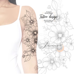 Instant Download Tattoo Design Cosmos Flowers and Leaves Tattoo ...