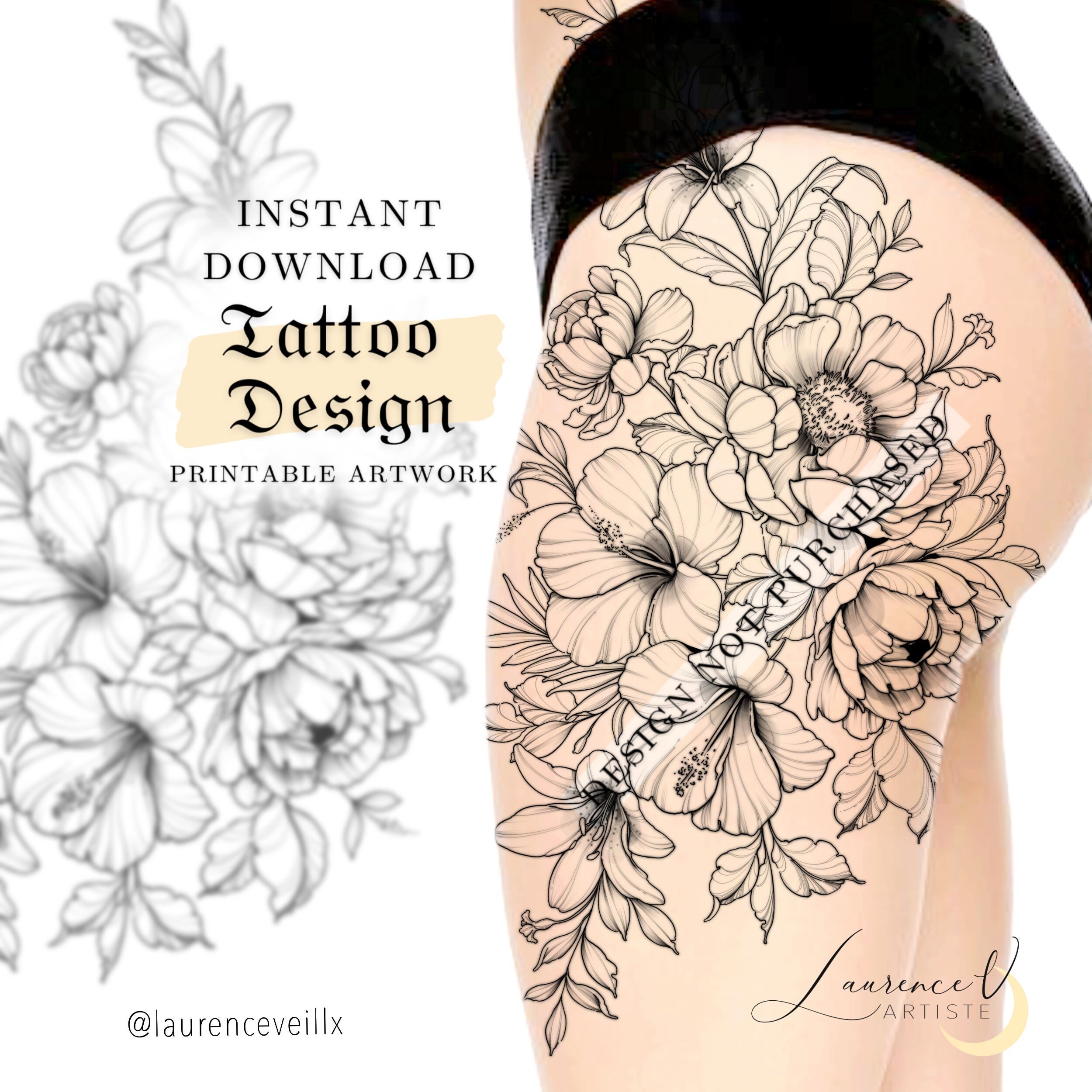 Bon Cadeau Tatouage à Imprimer Gratuit Design de tatouage Téléchargement instantané Pivoine - Etsy France