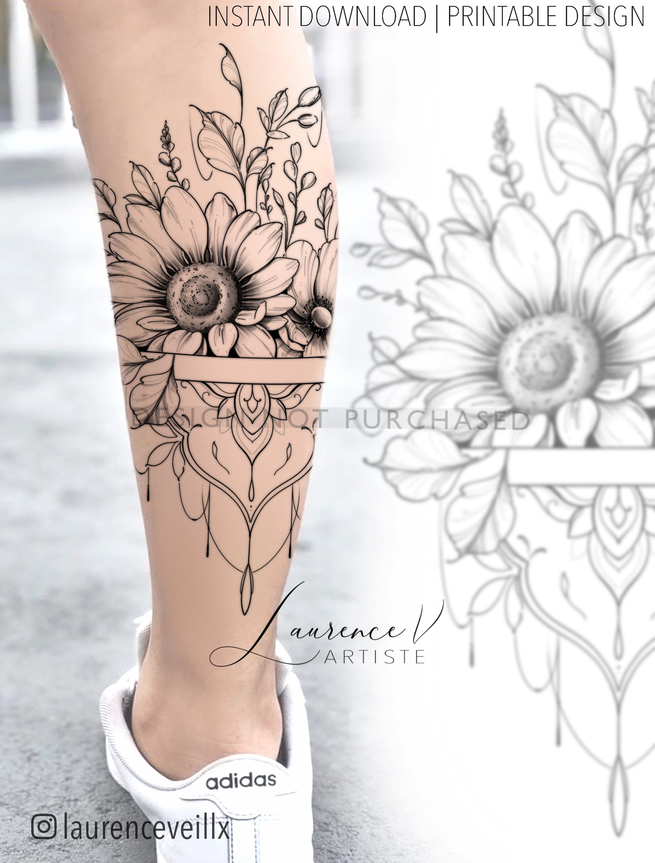 Instant Download Tattoo Design Sunflower and Mandala Tattoo - Etsy Australia