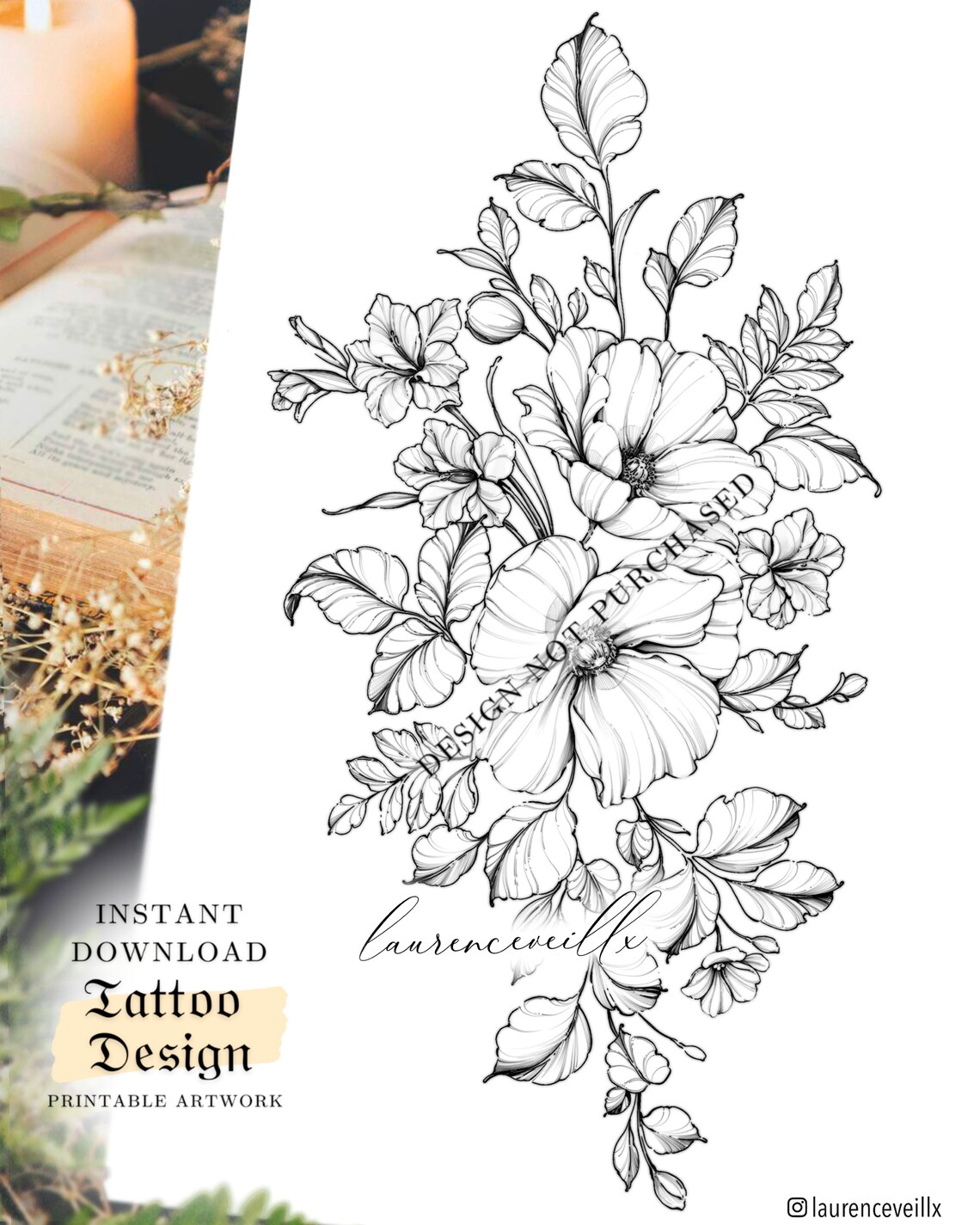 Tattoo Design for Women Tattoo Drawing Stencil Outline - Etsy