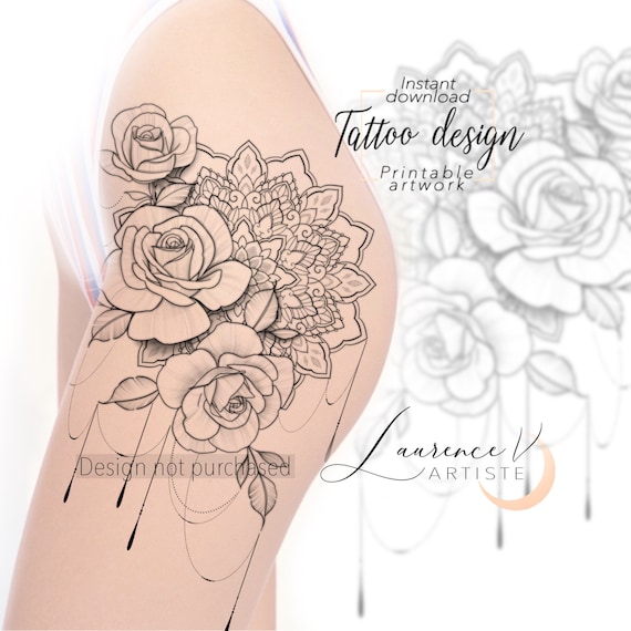 Instant Download Tattoo Design Roses Mandala Floral Tattoo