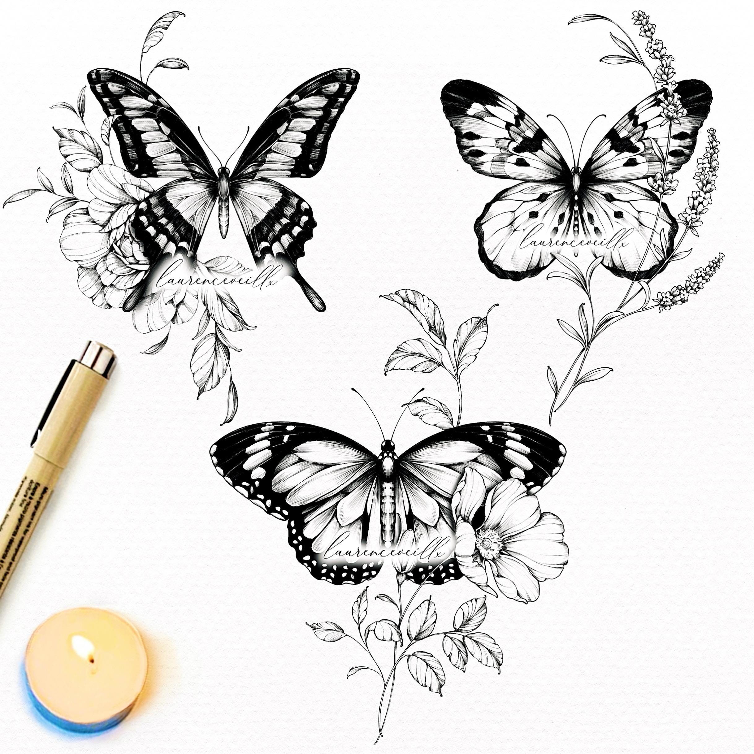 Upper Arm Butterfly Flower Tattoo - Etsy, image size:2436x2436
