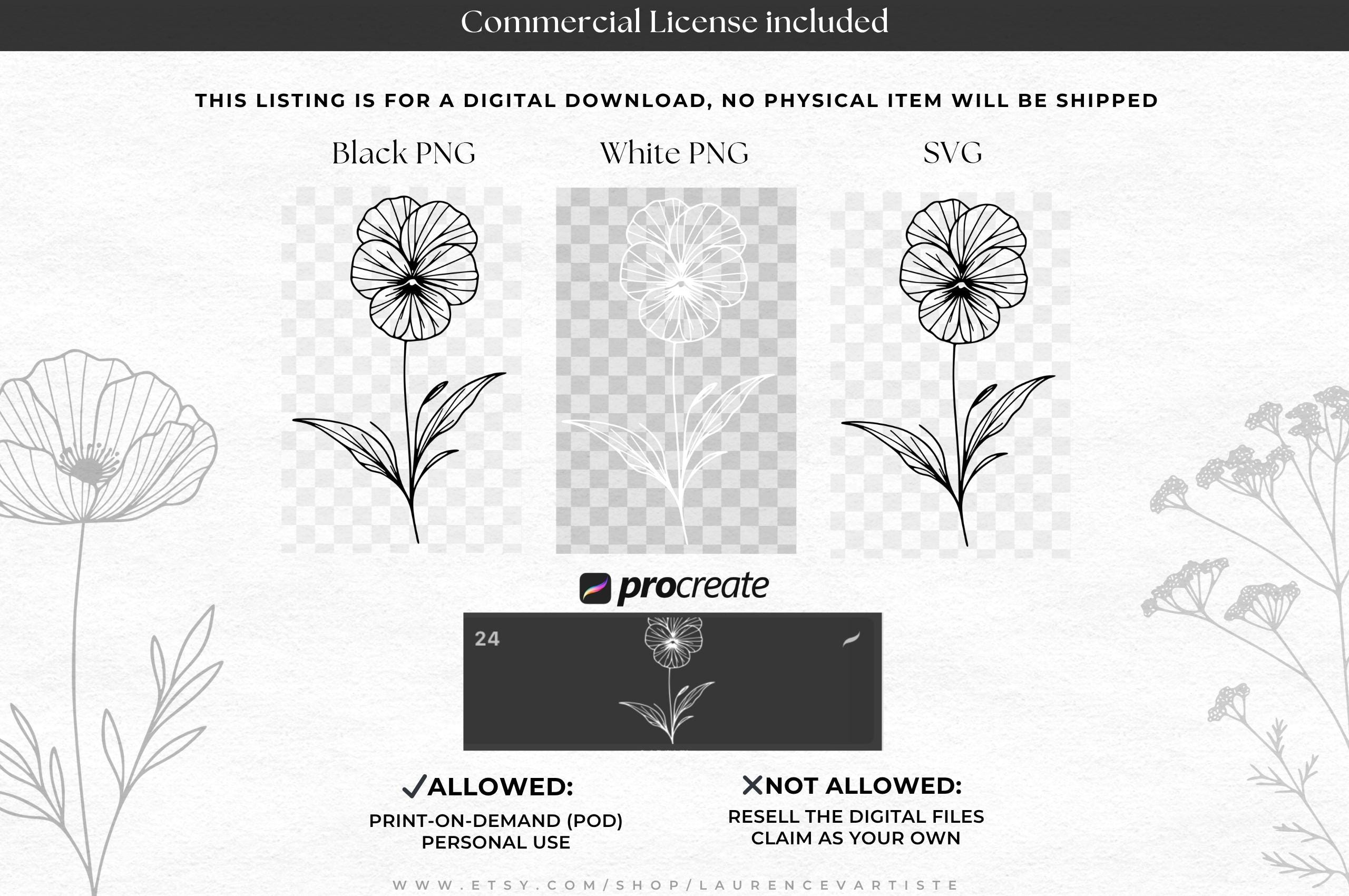 100 Wildflower Procreate Tattoo Brushes Stamp PNG SVG Bundle | Flower ...